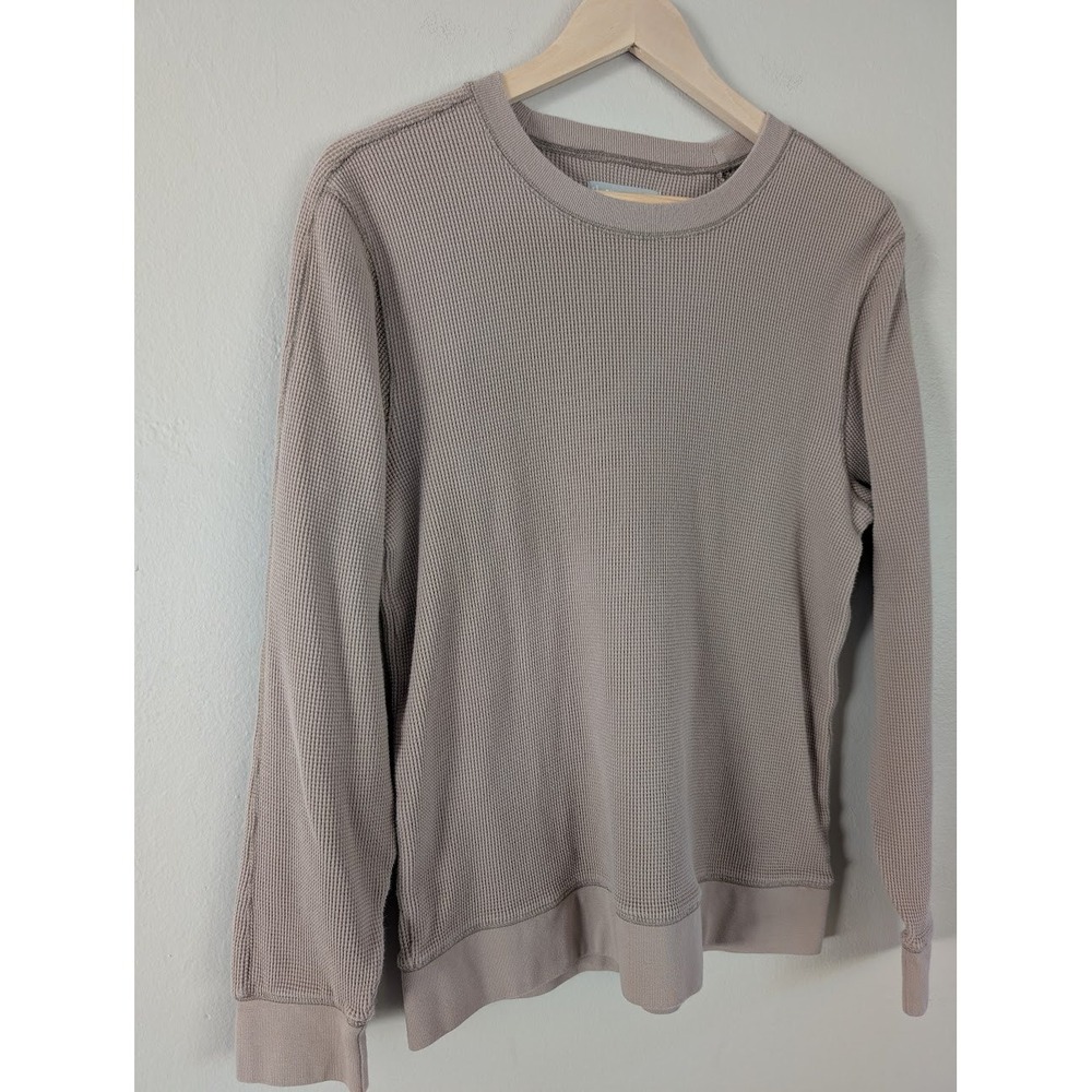 Everlane Organic Cotton Waffle Knit Long Sleeve Crew Neck Top Beige Lounge Cozy‎ - Picture 3 of 8